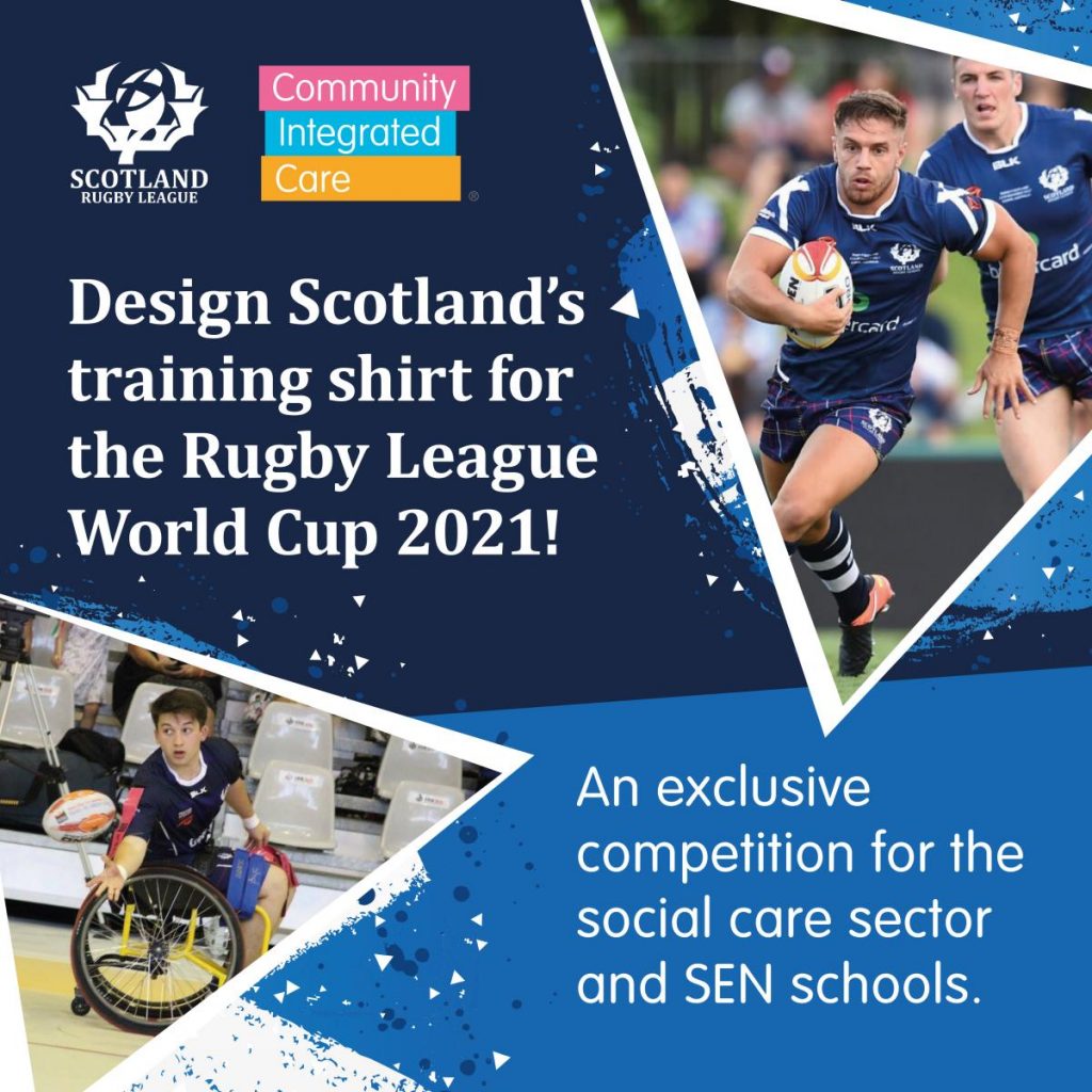 T shirt design competition graphic with Scotland Rugby League World Cup 2021