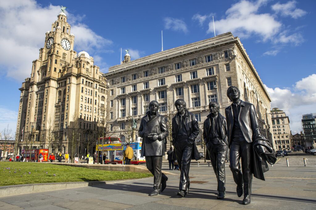 The British Music Experience Museum in Liverpool with the Beatles statue in front of the building