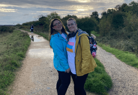 Support Worker Clare with Service Leader, Sammie, who joined for 6 miles of the walk.